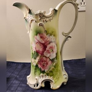 RS Prussia Footed Tankard‎ Water Pitcher Red Mark Orchid Floral